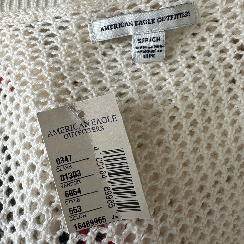 NWT American Eagle Crochet Tank Top Flamingo Pineapple Embroidered Small - Picture 8 of 10